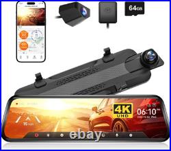 G930 10'' Rear View Mirror Camera with 5.8Ghz Wifi, 4K Dash Cam Front, Rear 64GB