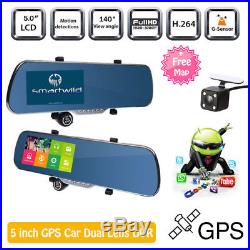 GPS Sat Navigation Car DVR Rear View Mirror Reverse Dash Cam+Backup Camera 32GB