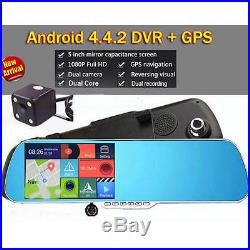 GPS Sat Navigation Car DVR Rear View Mirror Reverse Dash Cam+Backup Camera 32GB