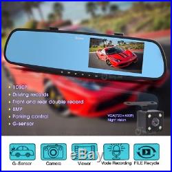 HD 1080P In-Car Rear View Mirror 4.3 Monitor Dash Cam Recorder Camera Dual lens