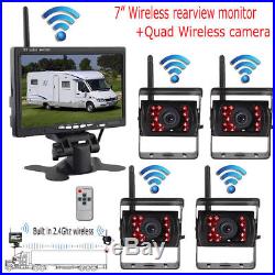 Quad Front Backup Camera 7 Wireless Rear View Monitor For Truck Semi-Trailer RV