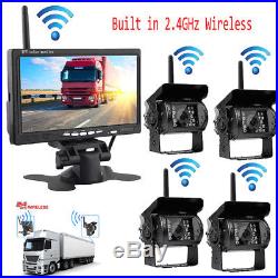 Quad Rear View Camera + 7 Wireless Backup Monitor For RV Truck Bus Semi-Trailer