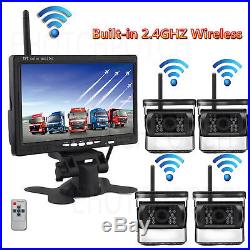 Quad Wireless IR Rear View Back up Camera System 7 Monitor For Truck RV 12-24V