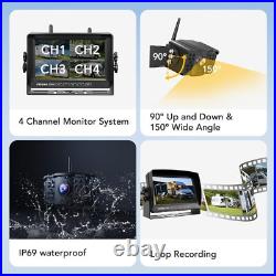 RV Backup Camera Wireless 7'' Monitor 4-Channel System IR Night Vision 150° Wide