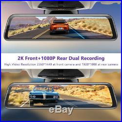 TOGUARD 2K Dual Rear View Mirror Dash Cam 12 Backup Car Camera 1080P Waterproof