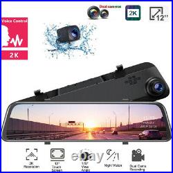 TOGUARD 2k Mirror Dash Cam 12 Voice Control Rear View Touch Screen Car Camera