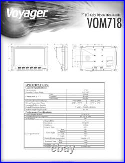 Voyager VOM718 7 LCD Color Backup Rear View Vehicle Observation Monitor with3
