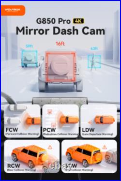 WOLFBOX 4K 12 G850 PRO Dash Cam Mirror Car Rear View Dual Camera Night Vision
