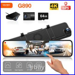 WOLFBOX Car DVR Video Recorder 12 Media Rearview Mirror 3 Channel GPS Dash Cam