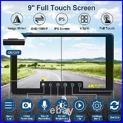 Wired Backup Camera System 9'' Split Touchscreen LCD 4X 1080P Waterproof Cams