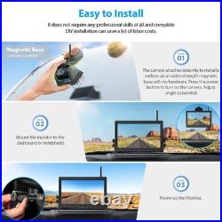 Wireless 10.1 DVR Monitor RV Truck Boat Magnetic Solar HD 1080P Backup Camera