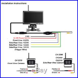 Wireless 7HD Monitor Rear/Side View Backup System 4Camera For Truck RV Trailer