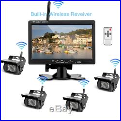 Wireless 7 Monitor Rear/Side View Back up Reverse 4 Camera Kit For Truck VAN RV