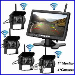 Wireless 7 Monitor+Rear/Side View Backup Camera4 System For Truck VAN Trailer