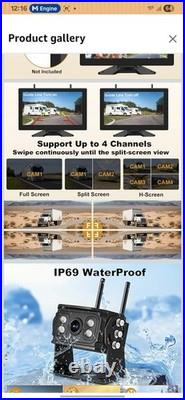 Wireless Backup Camera 10 Inch Touchable 4 CH Monitor System, 2 HD 1080P IP69K