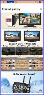 Wireless Backup Camera 10 Inch Touchable 4 CH Monitor System, 2 HD 1080P IP69K