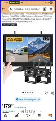 Wireless Backup Camera 10 Inch Touchable 4 CH Monitor System, 2 HD 1080P IP69K