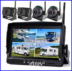 Wireless Backup Camera System for RV Truck Trailer 9 DVR Monitor Rear Side View