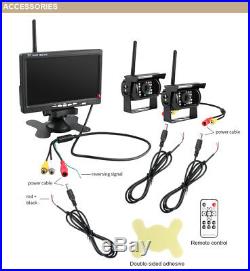 Wireless Dual Backup Camera 7 Monitor RVs Truck Harvester HD Rear View System