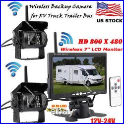 Wireless Vehicle 2 Reverse Backup Camera 7' LCD Monitor Kit for Truck Bus RVs